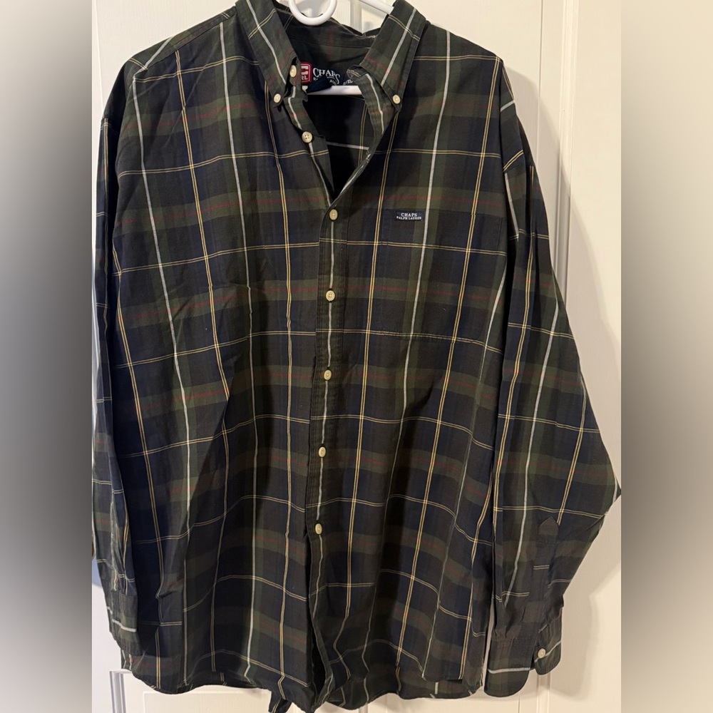 Chaps by Ralph Lauren Navy and Green Plaid Men's Shirt